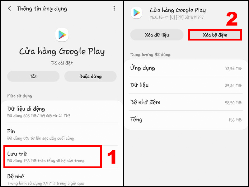 Xoá bộ nhớ đệm CH Play